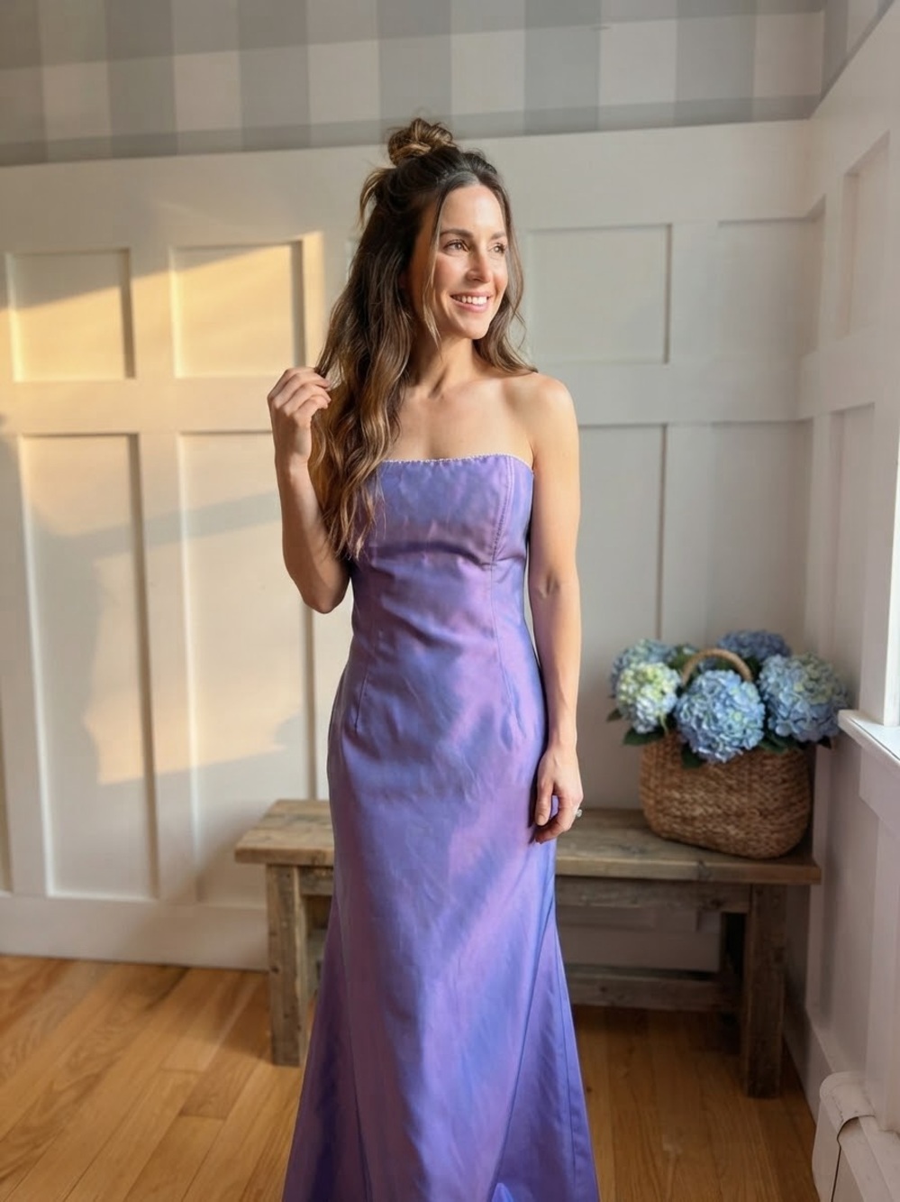 Jessica McClintock Iridescent Lavender Strapless Evening Gown 9
